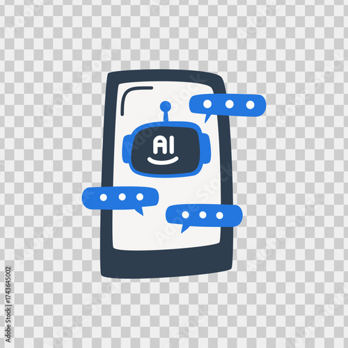 Phone with an ai chatbot and speech bubbles suitable for technology blogs and chatbot services.