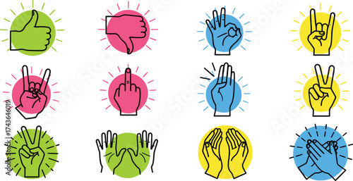 Hand gestures vector illustration set communication language