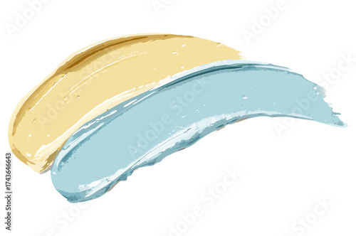 Yellow and light blue curving brushstrokes on transparent background creating dynamic colorful design element for packaging labels and web banners and for packaging and label design..