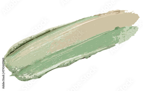 Two contrasting paint strokes green and beige forming dynamic visual element on transparent background for packaging labels and modern graphic layouts for cosmetic packaging product mockups and web