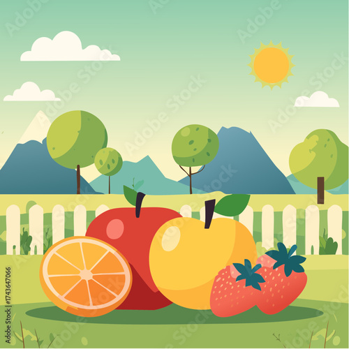 Spring and summer fruit and vegetable element set, vector illustration
