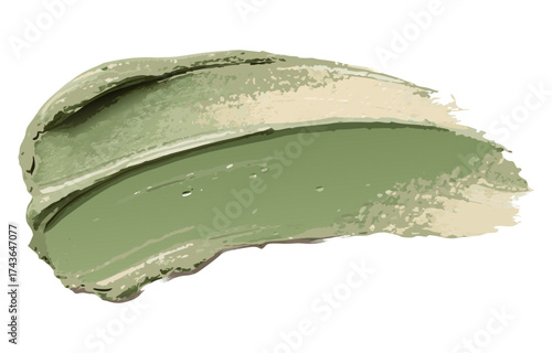 Green and beige paint forming curved brushstroke with texture on transparent background for design elements, creative templates, or decoration graphics in digital projects..