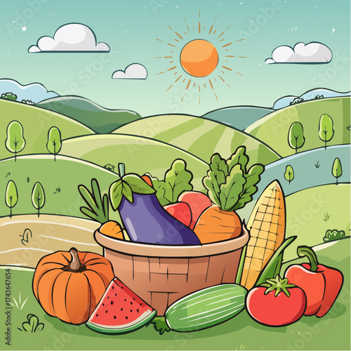 Spring and summer fruit and vegetable element set, vector illustration