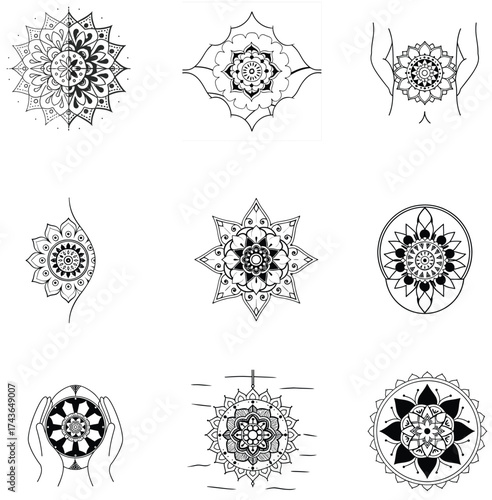 A set of decorative ornamental elements with a vector silhouette design