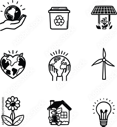 Eco friendly sustainable living icons vector design for environment and ecology concept illustration