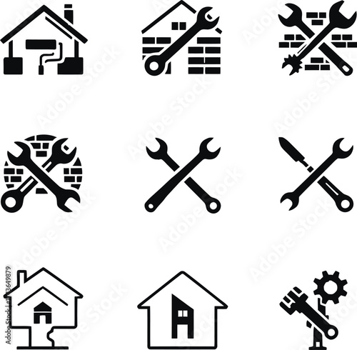 Home repair and construction icons set vector illustration for diy renovation and building services