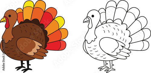 Turkey coloring page thanksgiving printable autumn illustration aditable