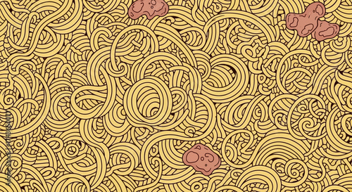 Cute Hand-Drawn Ramen Noodle Background – Japanese Soba & Spaghetti Pattern