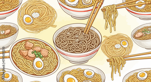  Hand-Drawn Ramen Noodle Background – Japanese Soba & Spaghetti