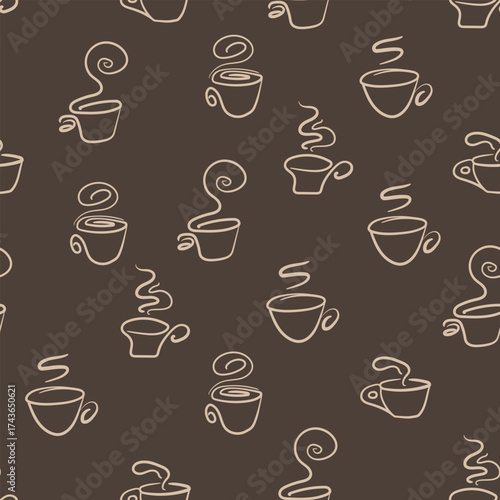 Abstract seamless pattern with color cups. Kitchen doodle background. Design for poster, fabric, textile.
