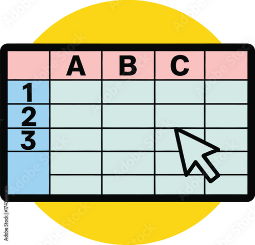 Spreadsheet table data cells click cursor excel sheet concept aditable