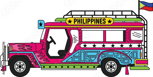 Philippines jeepney illustration vector art travel culture car aditable