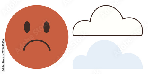 Sad face and cloud representing sadness, stress, or gloomy mood. Ideal for mental health, stress relief, loneliness, self-care, emotional expression, bad day simple flat metaphor