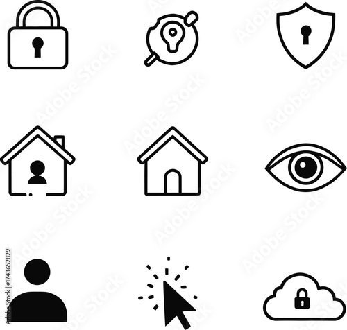 Security privacy icons vector set outline style for website and mobile app design interface ui ux