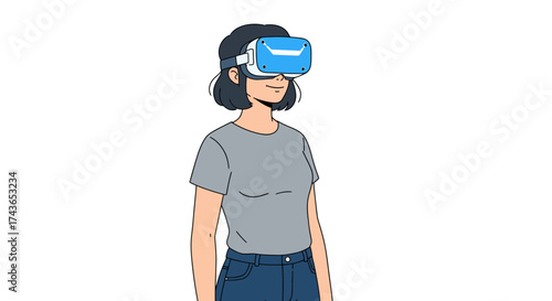 Person using Virtual Reality Headset Illustration of Immersive Digital Experience