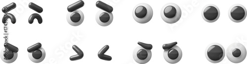 Eyes, eyelids and eyebrows emoji emoticon realistic 3D vector set, face elements positive and negative facial expression