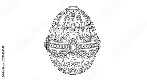 Exquisite Faberge Style Decorative Egg Line Art for Coloring Book or Luxury Design