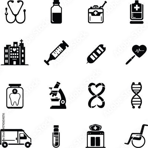 Medical healthcare icons vector set for hospital clinic and pharmaceutical industry design and graphics
