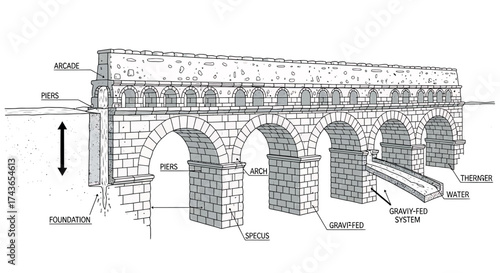 Roman Aqueduct Labeled Diagram - Ancient Water System Architecture