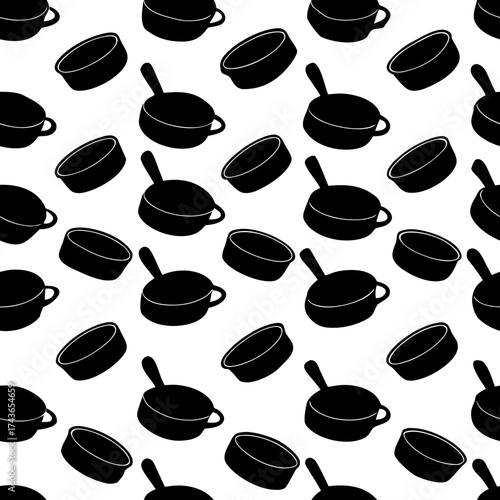 Kitchenware pattern, black-and-white pots