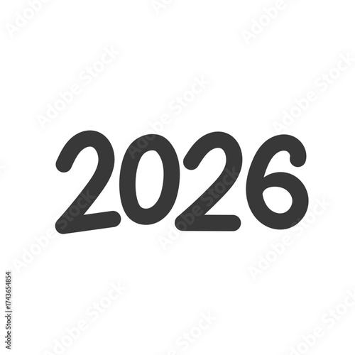 Elegant 2026 lettering in bold script font. Modern New Year vector design for cards, posters, digital content, and festive celebration projects.