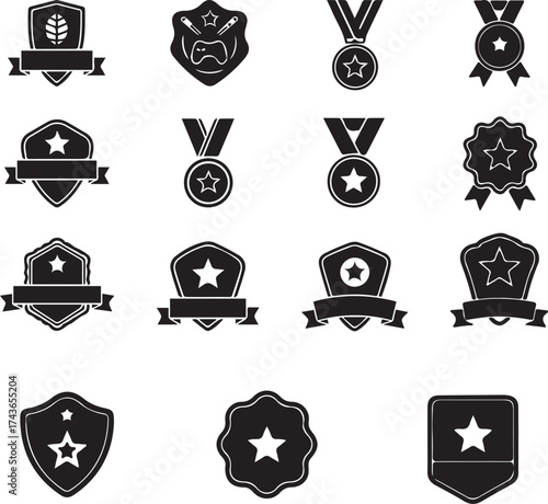 set of shields, shield vector set line black vector design illustrator, Collection of protect shield, vector set black vector design illustrator