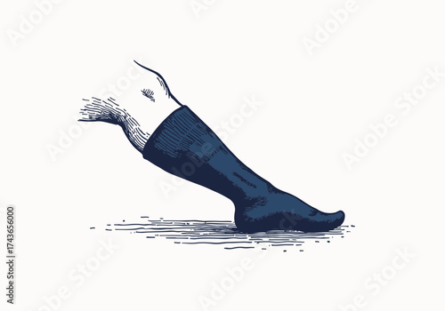 Illustration of a leg wearing a cozy wool sock, showcasing warmth and comfort during winter, emphasizing the seasonal theme of relaxation and self-care