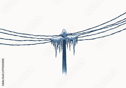 Icicles hanging from power lines create a striking winter scene, showcasing the beauty of frost and ice in a serene, chilly atmosphere with a captivating visual impact