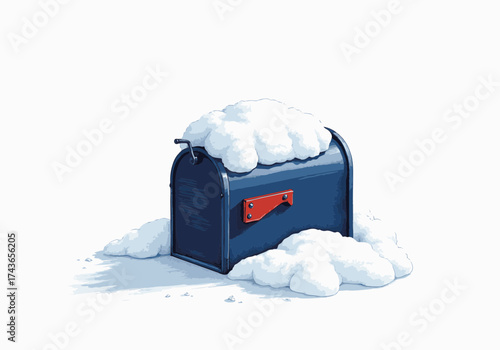 Snow-covered mailbox surrounded by a thick pile of white snow, creating a serene winter scene that captures the essence of the cold season and seasonal beauty