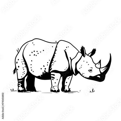 Indian Rhino. Indian Rhino simple black and white line art vector logo