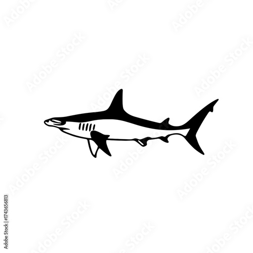 Hammerhead Shark. Hammerhead Shark simple black and white line art vector logo