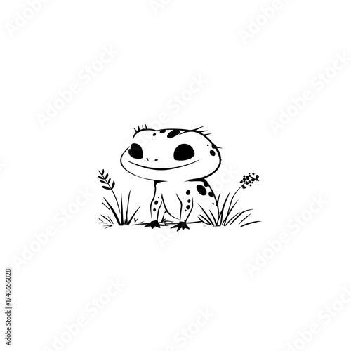 Newt. Newt simple black and white line art vector logo