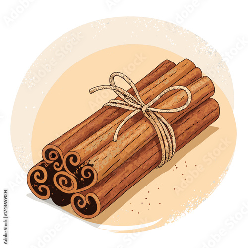 Hand-Drawn Cinnamon Sticks Tied with Twine: Warm Baking Spice Illustration