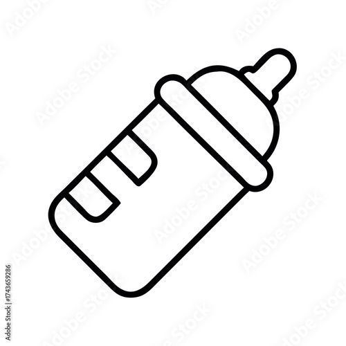 Simple line art icon of a baby feeding bottle with measurement markings