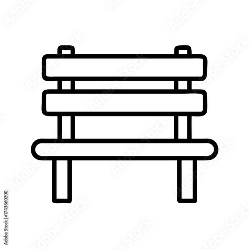 Simple line art icon of a classic wooden park bench for outdoor seating