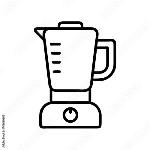 Simple line art illustration of a kitchen blender with a handle and control knob