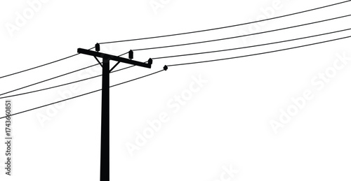 Silhouette of utility pole with power lines, electricity distribution network, urban infrastructure, energy supply, electrical grid, industrial structure, high voltage cables, 