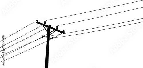 Utility pole silhouette with power lines, electricity distribution infrastructure, urban energy network, electrical engineering concept, high voltage cables, industrial structure