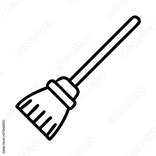 Simple hand drawn outline of a broomstick with bristles for cleaning and sweeping