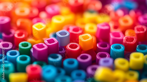Macro Photo of Multicolored Plastic Perler Beads on Dark Background