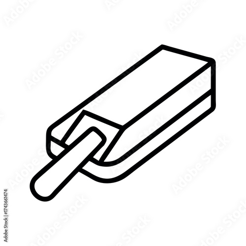 Simple line drawing illustration of a rectangular eraser with a protruding tab for easy grip and removal