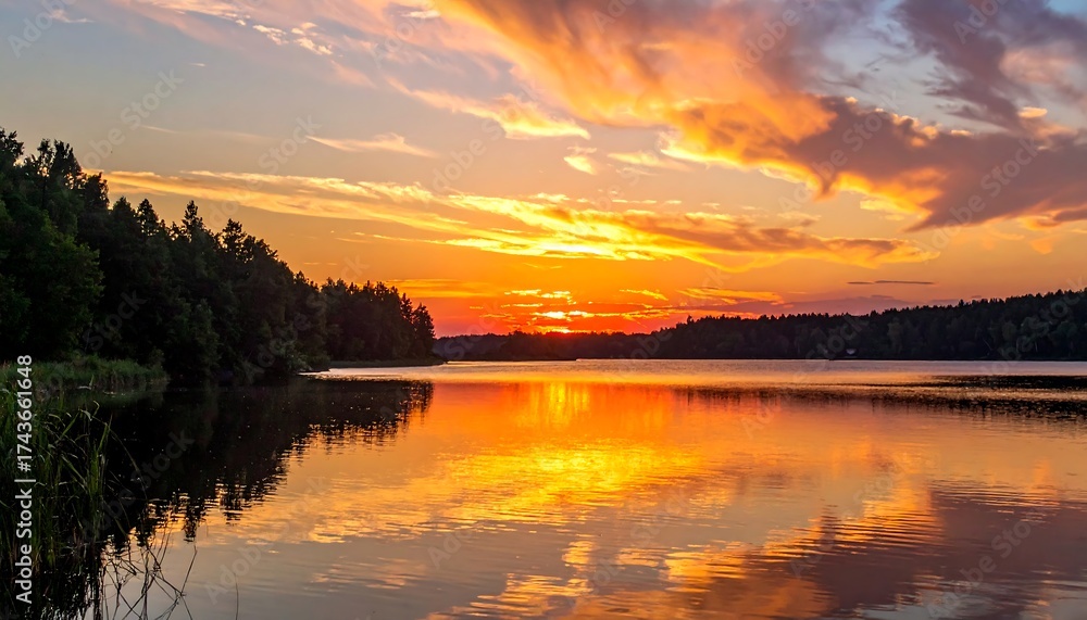 Obraz premium Serene sunset over a tranquil lake (1)