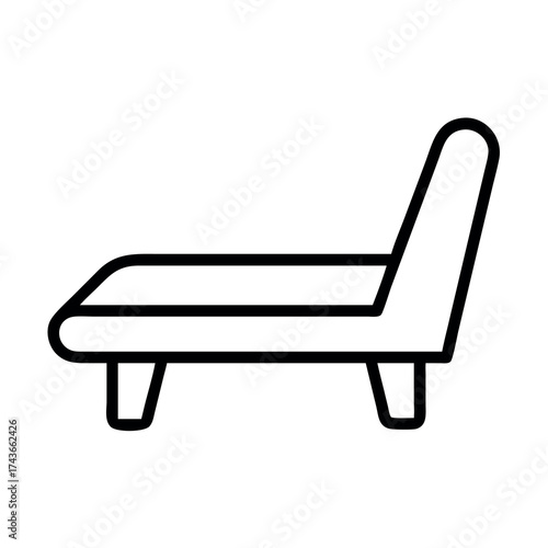 Simple line art icon of a modern chaise lounge chair for relaxation and comfort