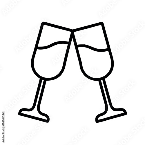 Two champagne flutes clinking together in a celebratory toast icon