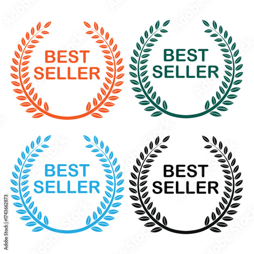 Four best seller laurel wreath badges in different vibrant colors for product promotions