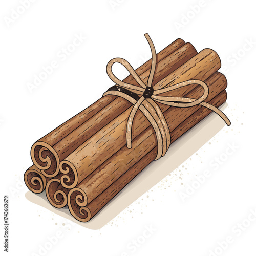 Hand-Drawn Cinnamon Sticks Tied with Twine: Warm Baking Spice Illustration