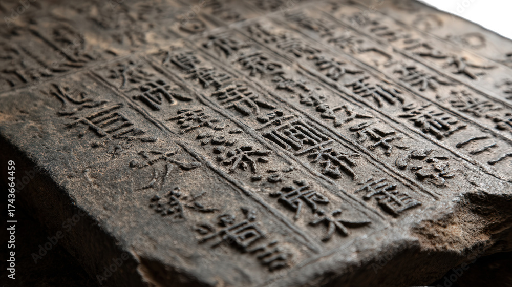 Naklejka premium Han dynasty decree carved in stone background isolated on a Transparent background, PNG file.
