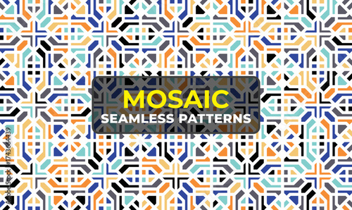 Colorful Islamic Geometric Mosaic Pattern with Ornamental Arabic Design