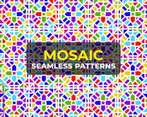 Colorful Islamic Geometric Mosaic Pattern with Ornamental Arabic Design