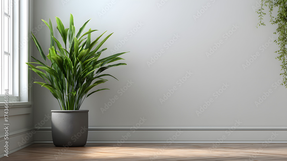 Fototapeta premium Green indoor plant in corner minimalist interior